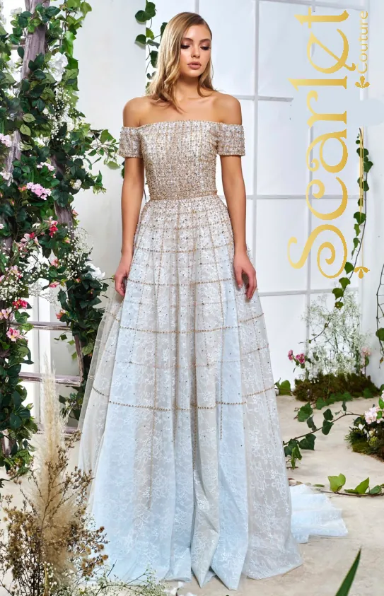 beaded flowy tulle evening gown